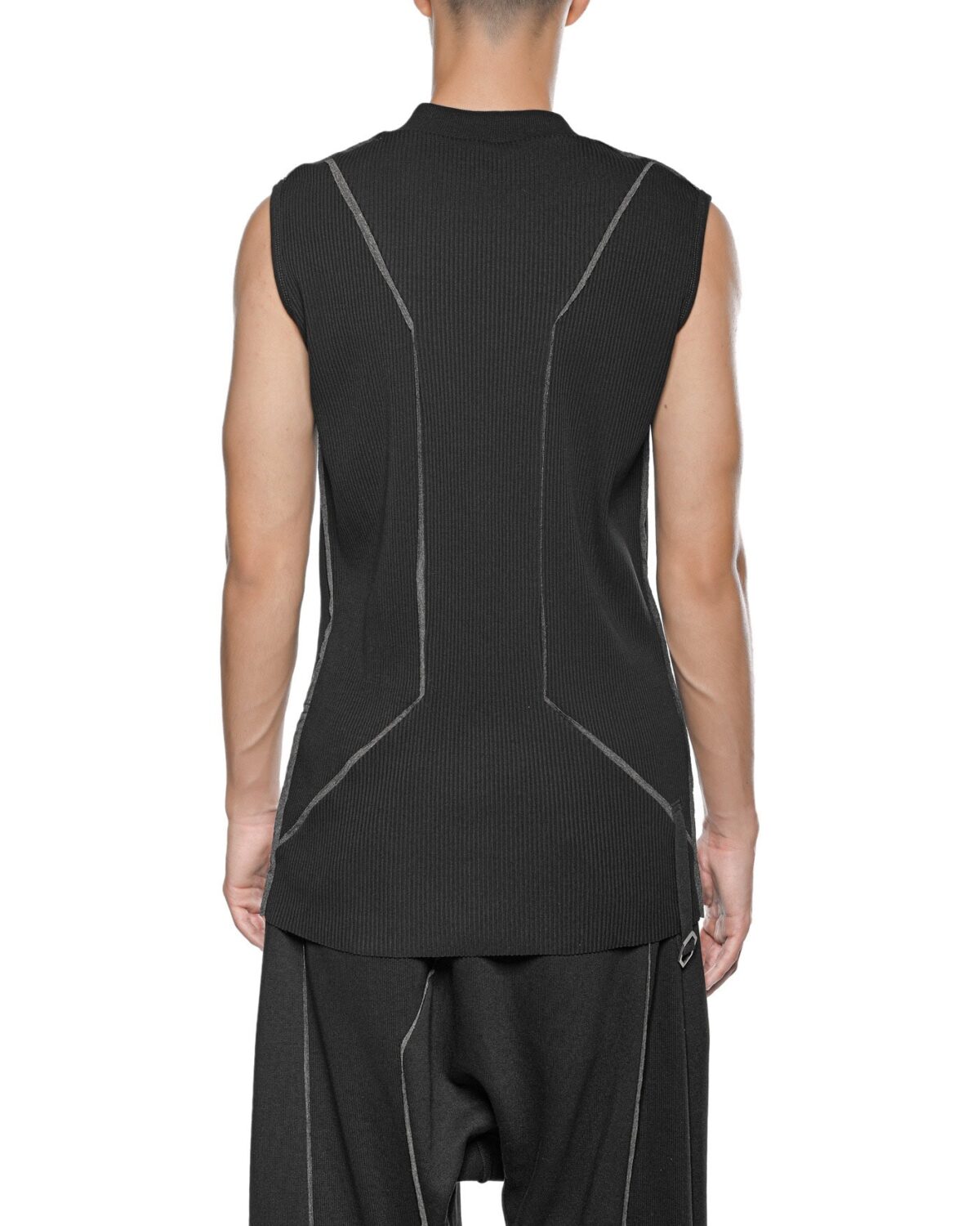 MINOAR - Cluster External Seam Sleeveless Top, Men's black cotton top with external seam detail - 3