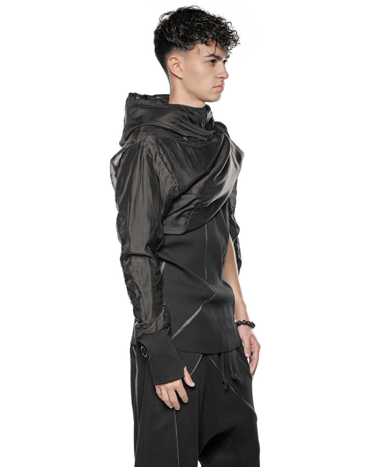 MINOAR - Radiant Shell Hood Anorak, Men's black cotton anorak with Fiber-Bond texture - 7