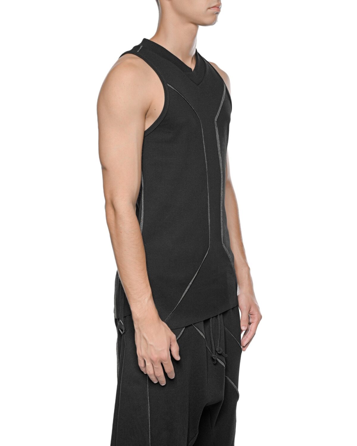 MINOAR - Cluster External Seam Tank Top, Men's black cotton top with external seam detail - 4