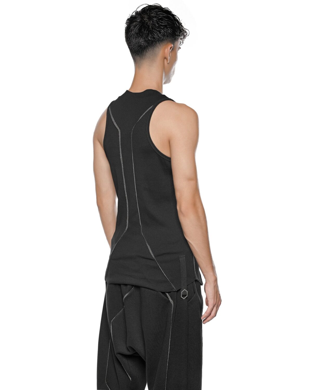 MINOAR - Cluster External Seam Tank Top, Men's black cotton top with external seam detail - 5