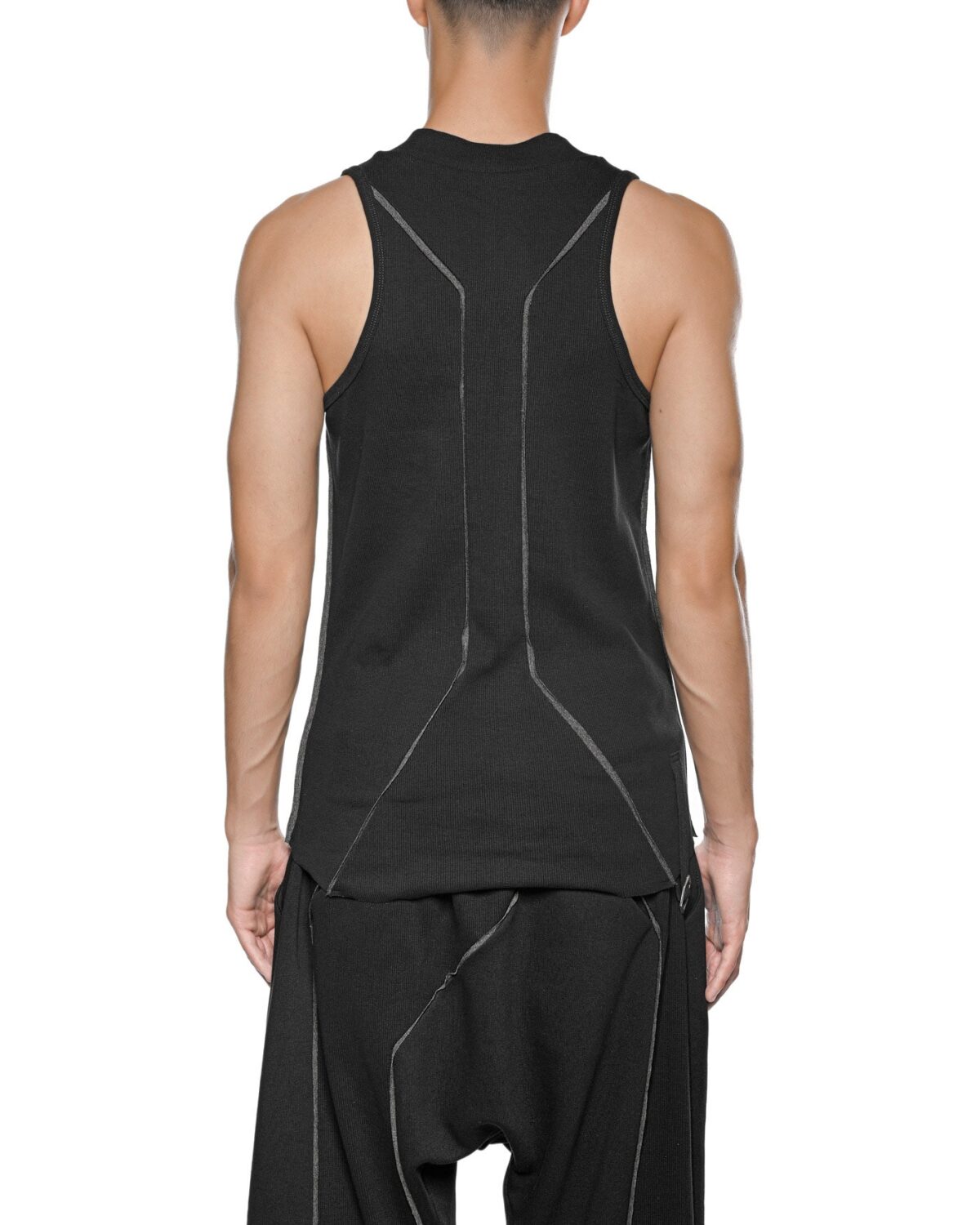 MINOAR - Cluster External Seam Tank Top, Men's black cotton top with external seam detail - 3