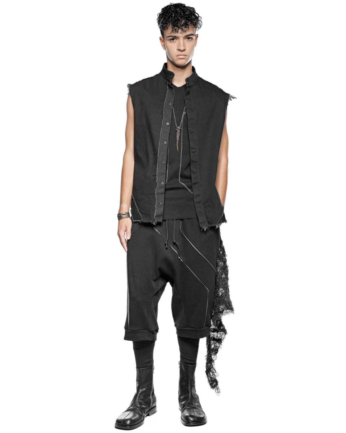 MINOAR - Cluster External Seam Tank Top, Men's black cotton top with external seam detail - 8