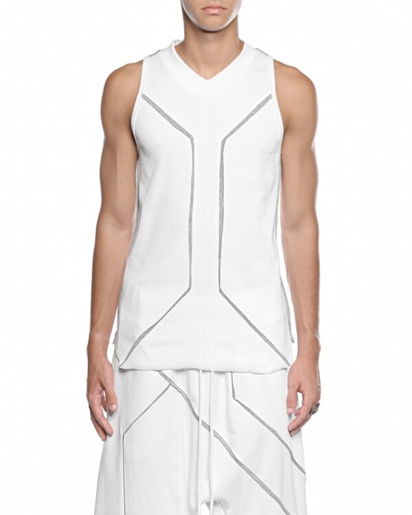 MINOAR - Cluster External Seam Tank Top, Men's white cotton top with external seam detail - 1