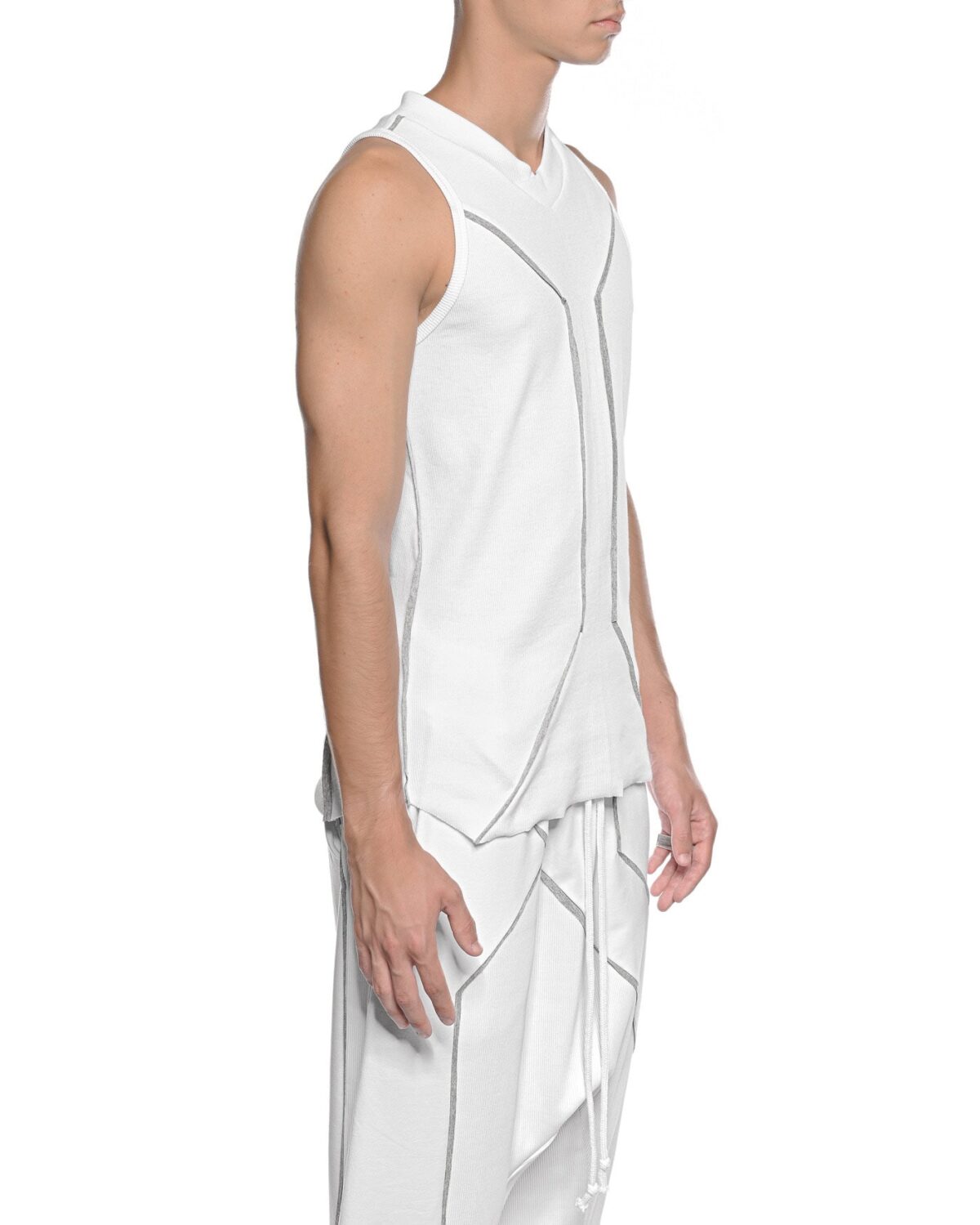 MINOAR - Cluster External Seam Tank Top, Men's white cotton top with external seam detail - 5