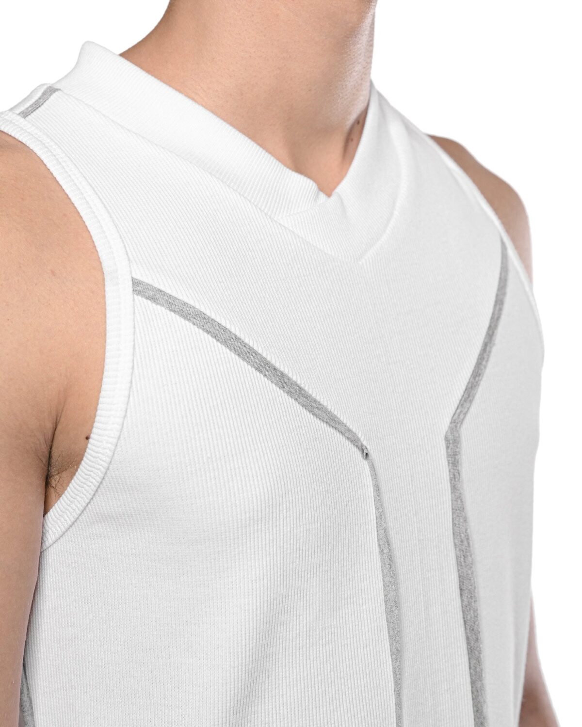 MINOAR - Cluster External Seam Tank Top, Men's white cotton top with external seam detail - 6