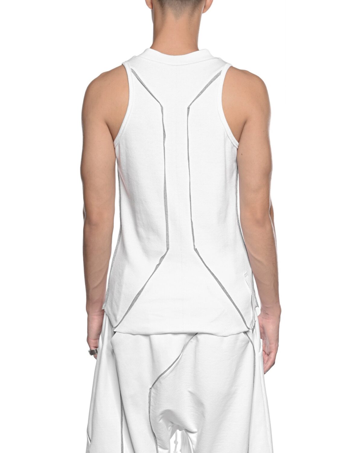 MINOAR - Cluster External Seam Tank Top, Men's white cotton top with external seam detail - 3