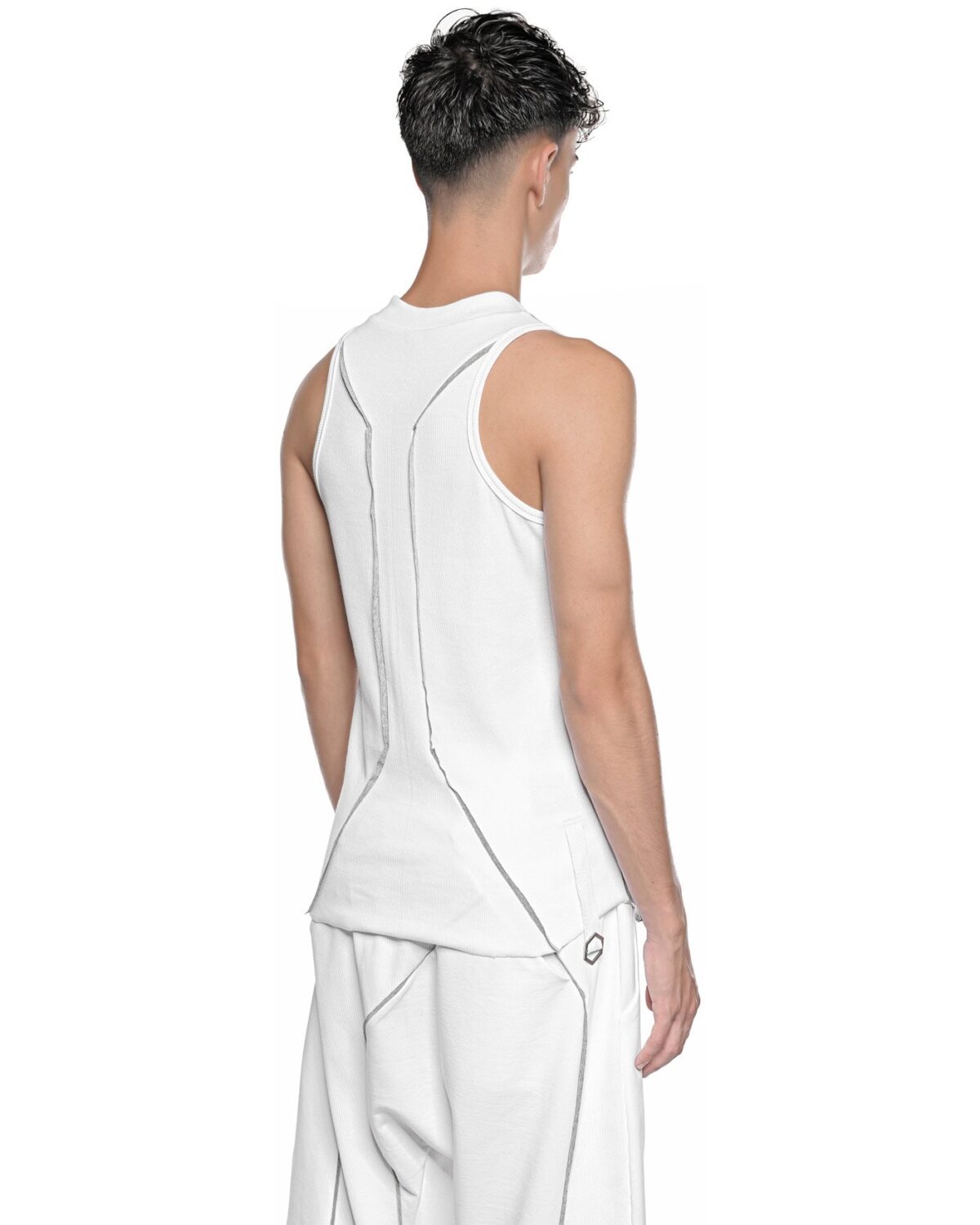 MINOAR - Cluster External Seam Tank Top, Men's white cotton top with external seam detail - 4