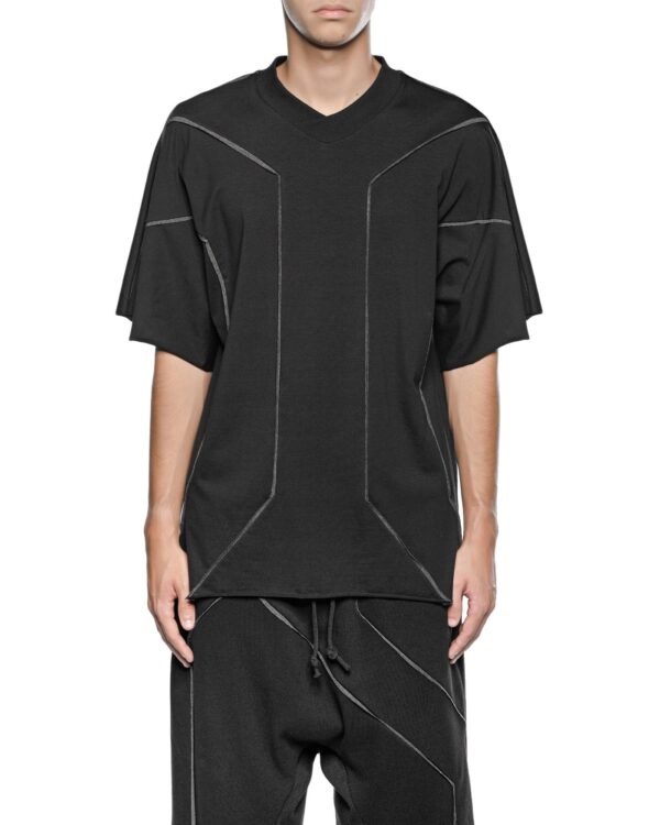 MINOAR - Cluster Oversize Loose T-shirt, Men's black cotton T-shirt with external seam detail - 1