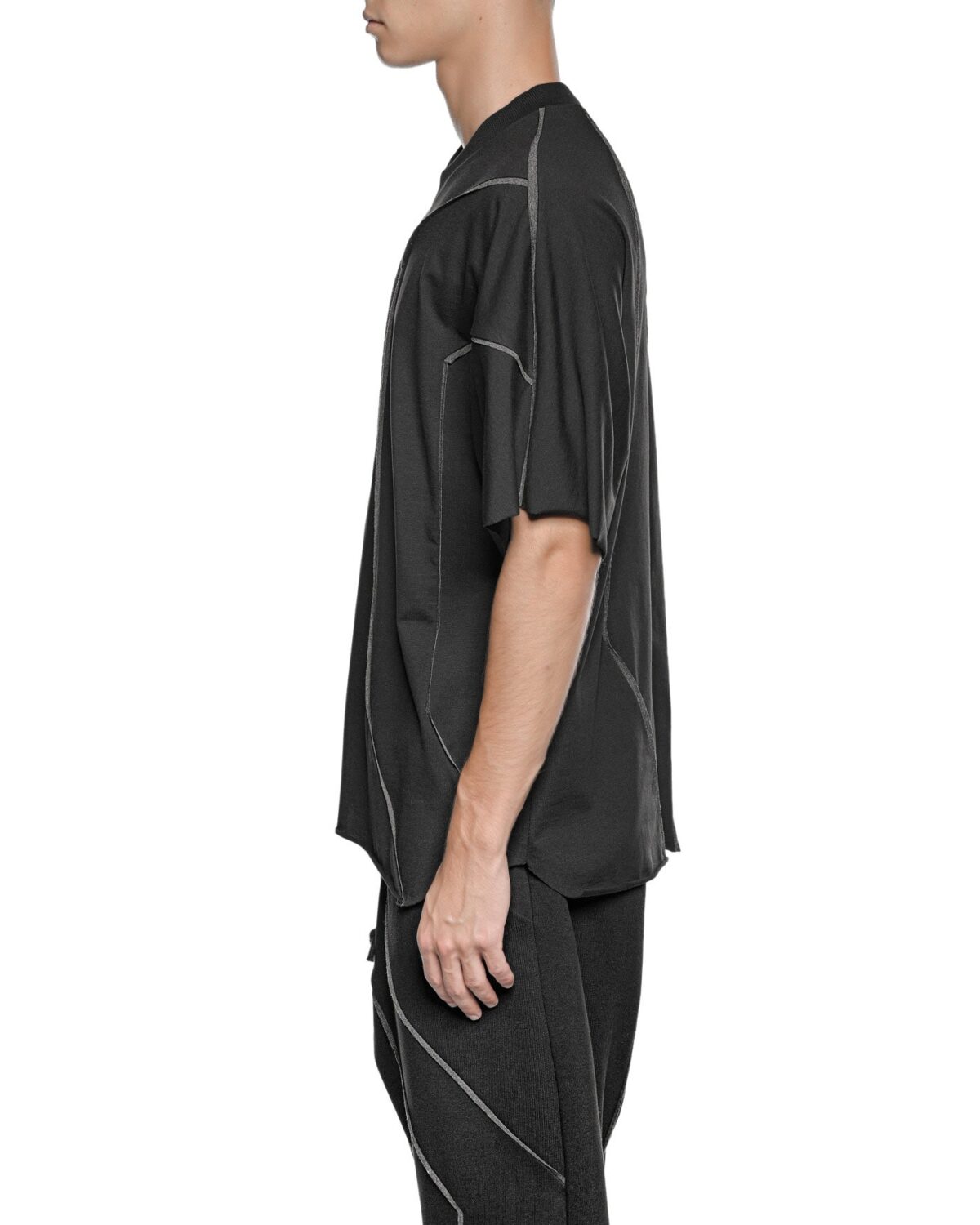 MINOAR - Cluster Oversize Loose T-shirt, Men's black cotton T-shirt with external seam detail - 6