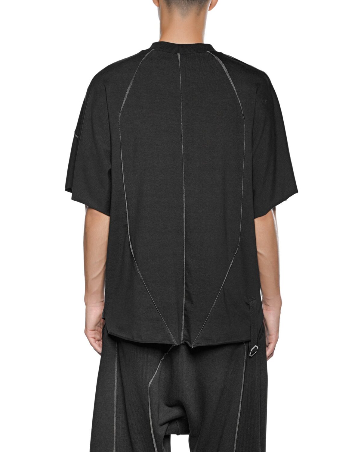 MINOAR - Cluster Oversize Loose T-shirt, Men's black cotton T-shirt with external seam detail - 3