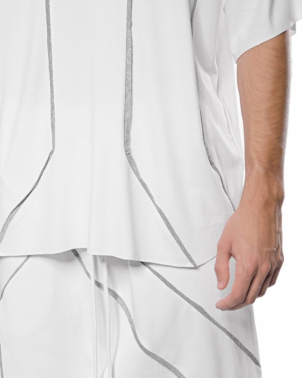 MINOAR - Cluster Oversize Loose T-shirt, Men's white cotton T-shirt with external seam detail - 7