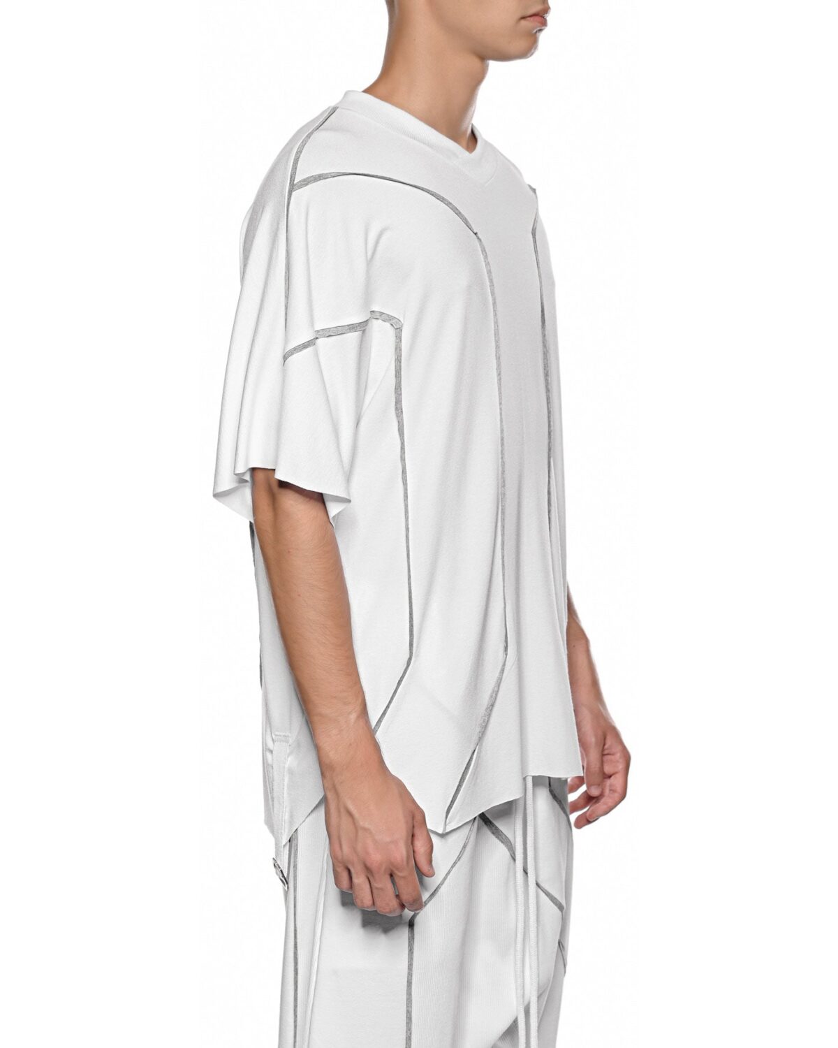 MINOAR - Cluster Oversize Loose T-shirt, Men's white cotton T-shirt with external seam detail - 5