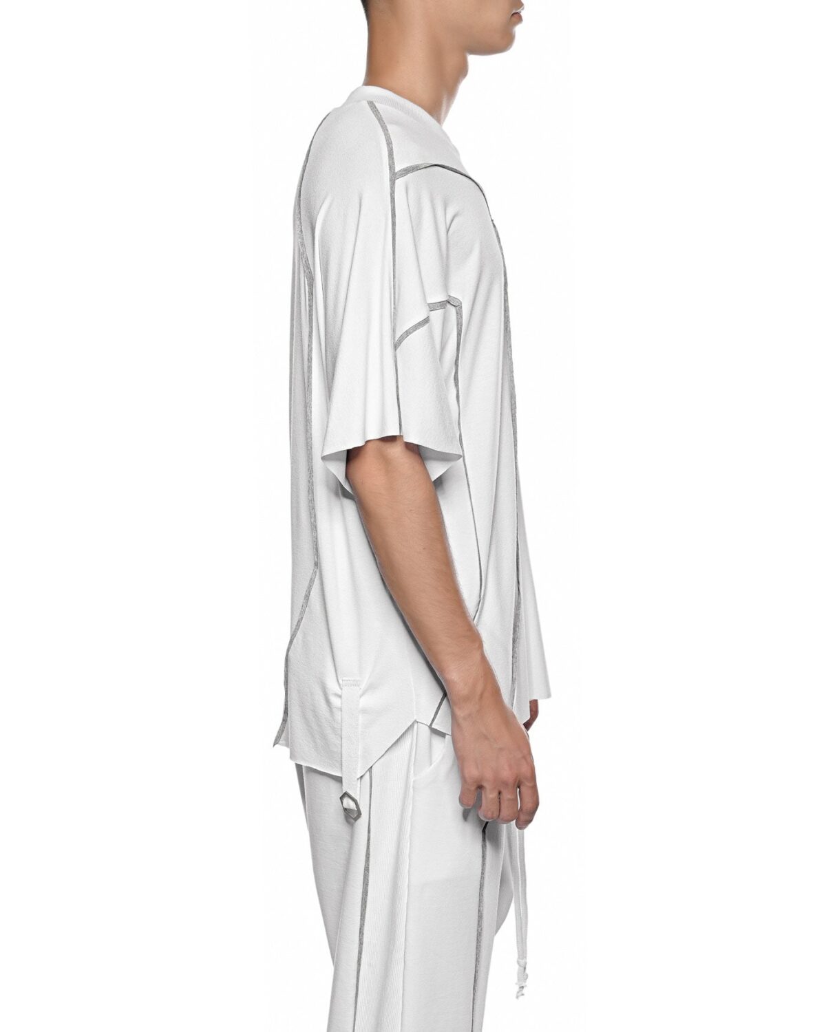 MINOAR - Cluster Oversize Loose T-shirt, Men's white cotton T-shirt with external seam detail - 6