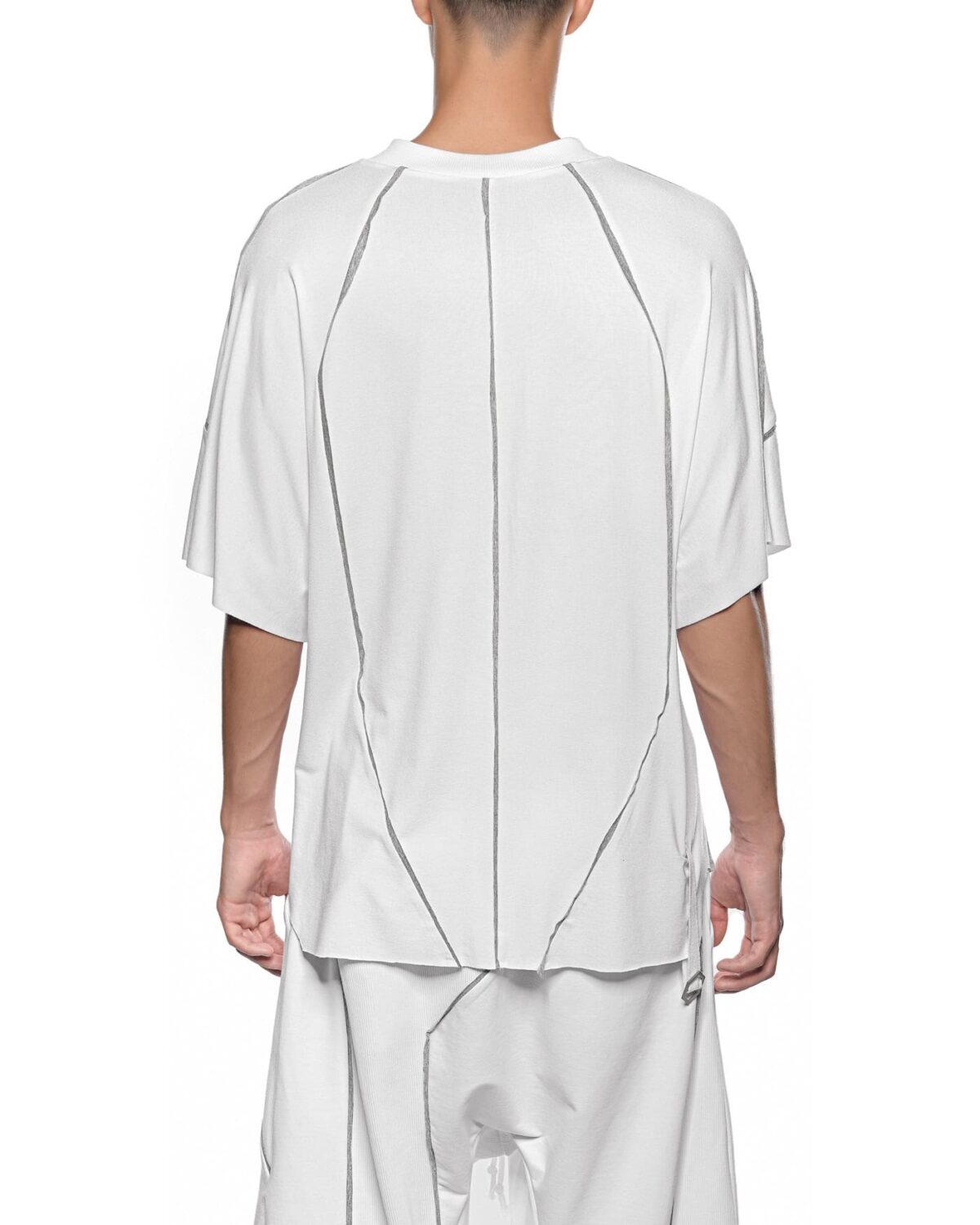 MINOAR - Cluster Oversize Loose T-shirt, Men's white cotton T-shirt with external seam detail - 4