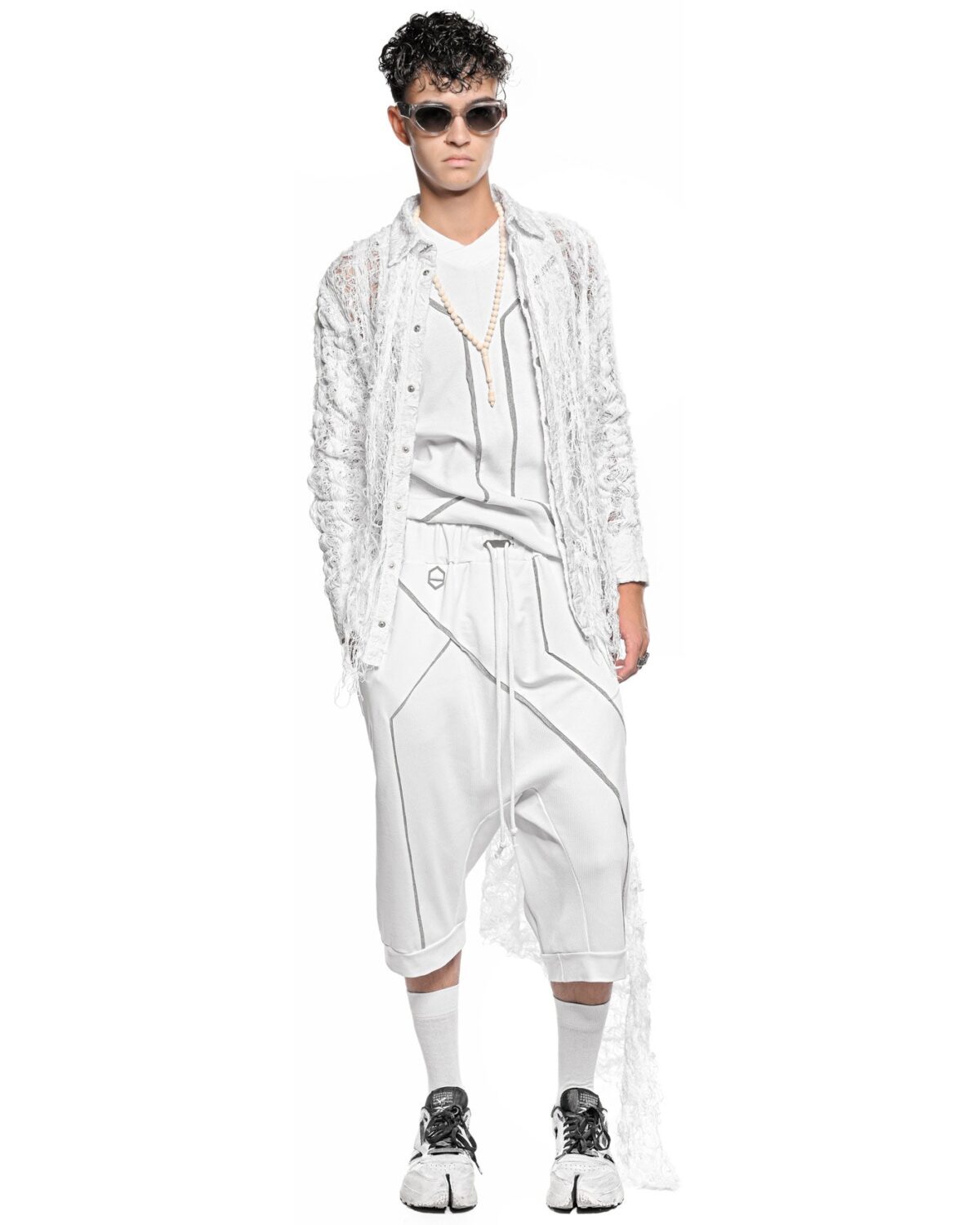 MINOAR - Cluster Oversize Loose T-shirt, Men's white cotton T-shirt with external seam detail - 8