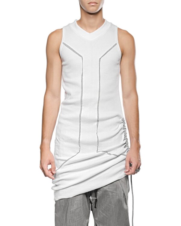 MINOAR - Cluster Adjustable Long Tank Top, Men's white cotton top with external seam detail - 1