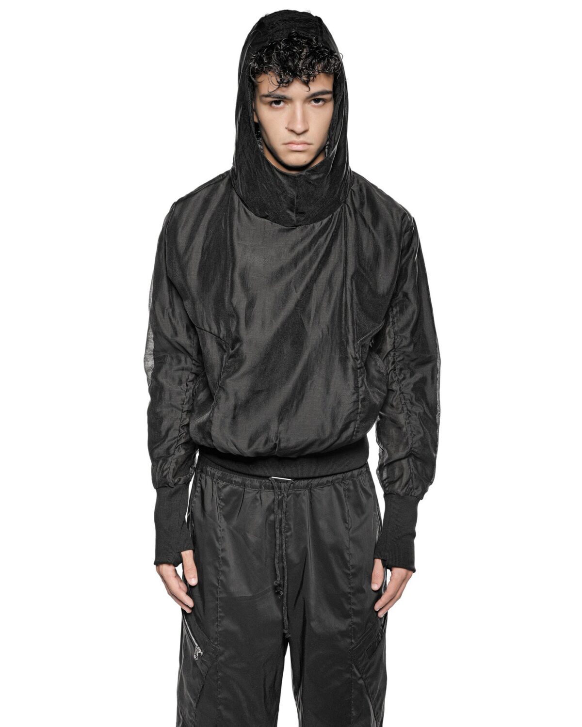MINOAR - Radiant Shell Hood Anorak, Men's black cotton anorak with Fiber-Bond texture - 3