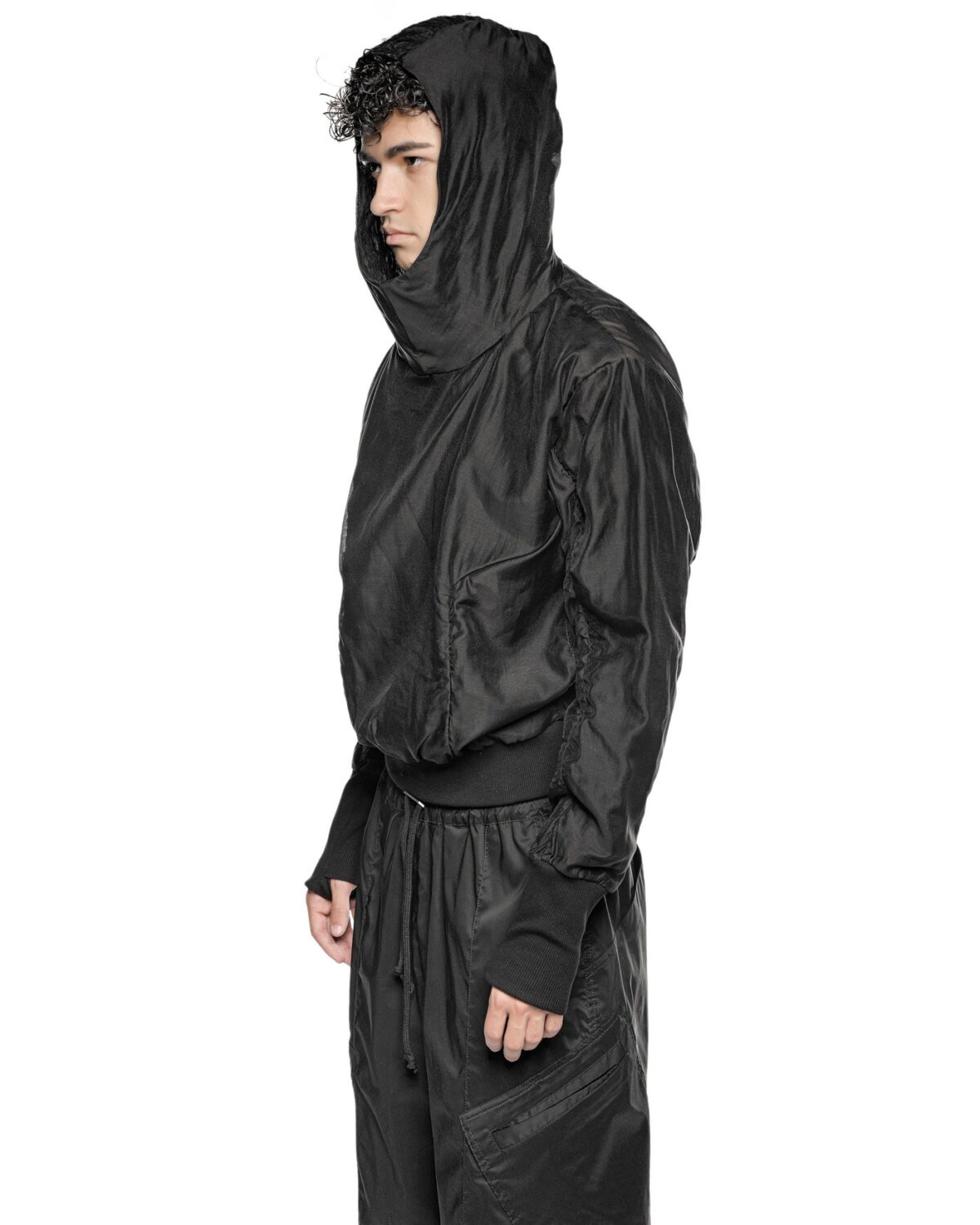 MINOAR - Radiant Shell Hood Anorak, Men's black cotton anorak with Fiber-Bond texture - 4