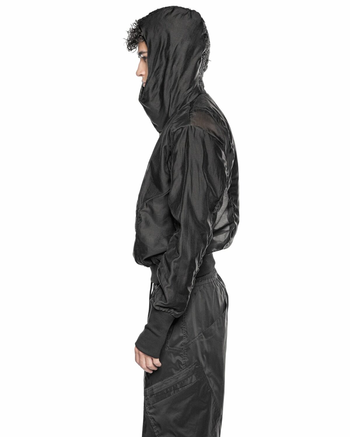 MINOAR - Radiant Shell Hood Anorak, Men's black cotton anorak with Fiber-Bond texture - 5