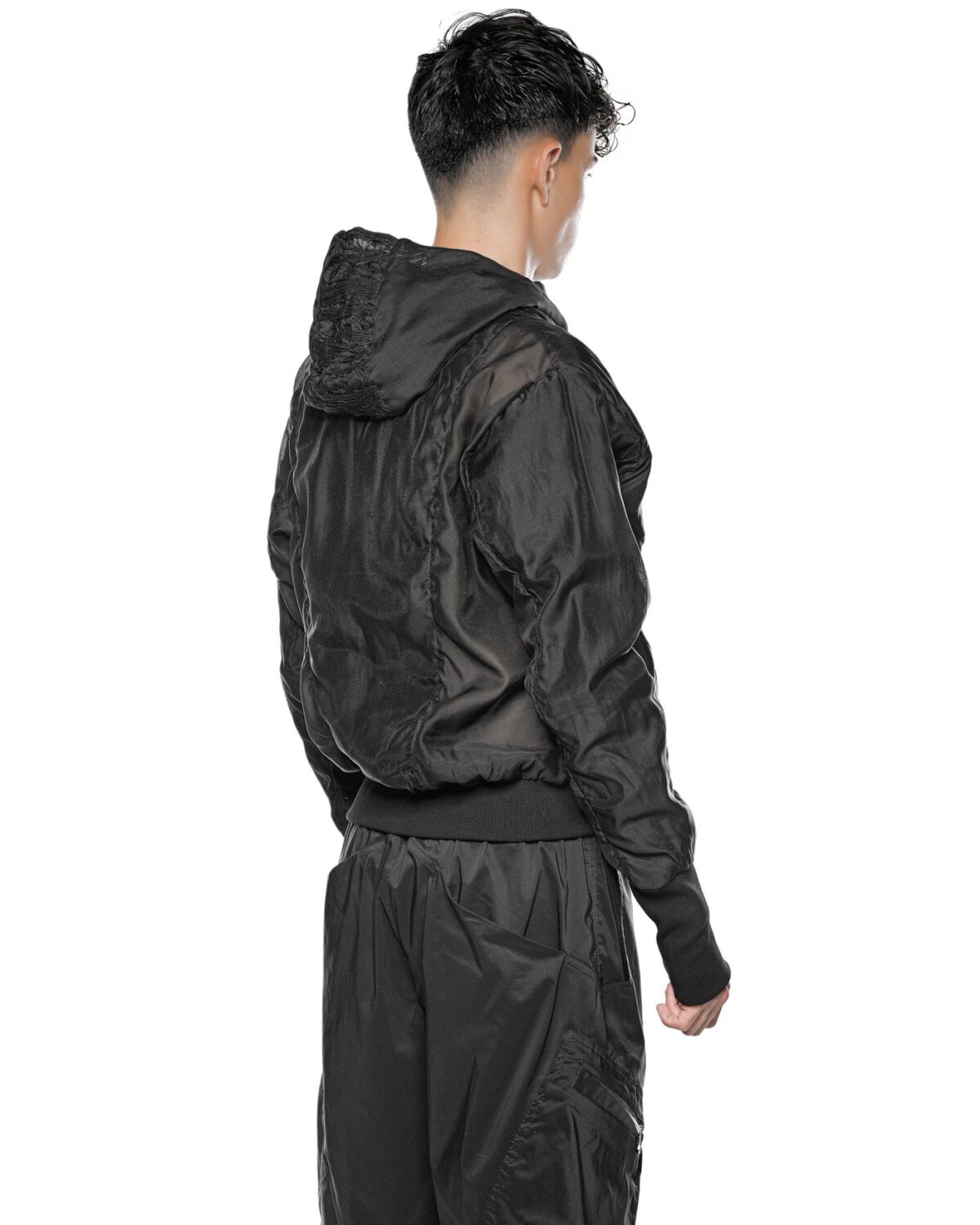 MINOAR - Radiant Shell Hood Anorak, Men's black cotton anorak with Fiber-Bond texture - 8