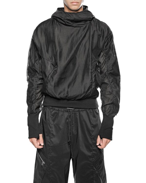 MINOAR - Radiant Shell Hood Anorak, Men's black cotton anorak with Fiber-Bond texture - 1