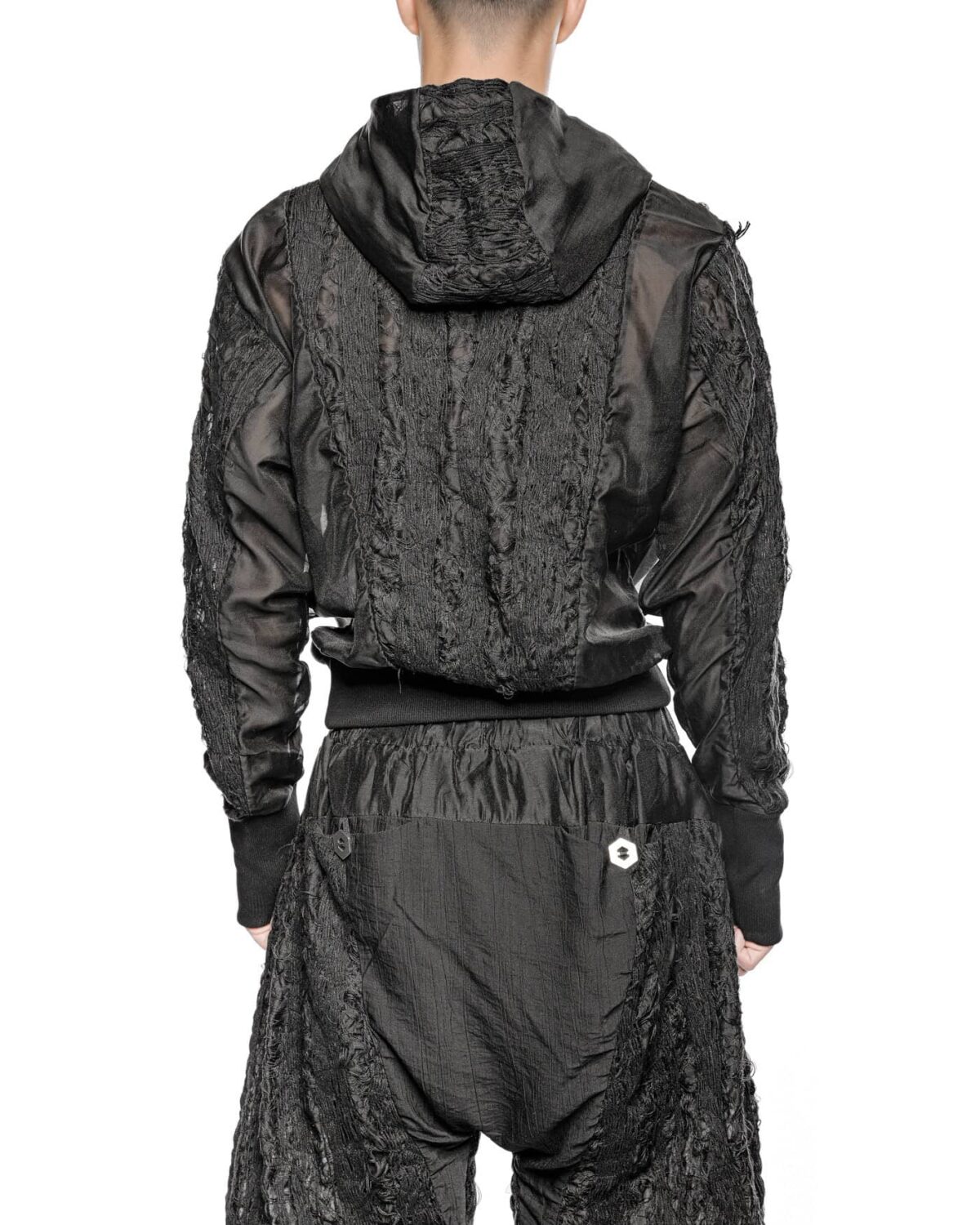 MINOAR - Filamentous Shell Hood Anorak, Men's black cotton anorak with Fiber-Bond texture - 6