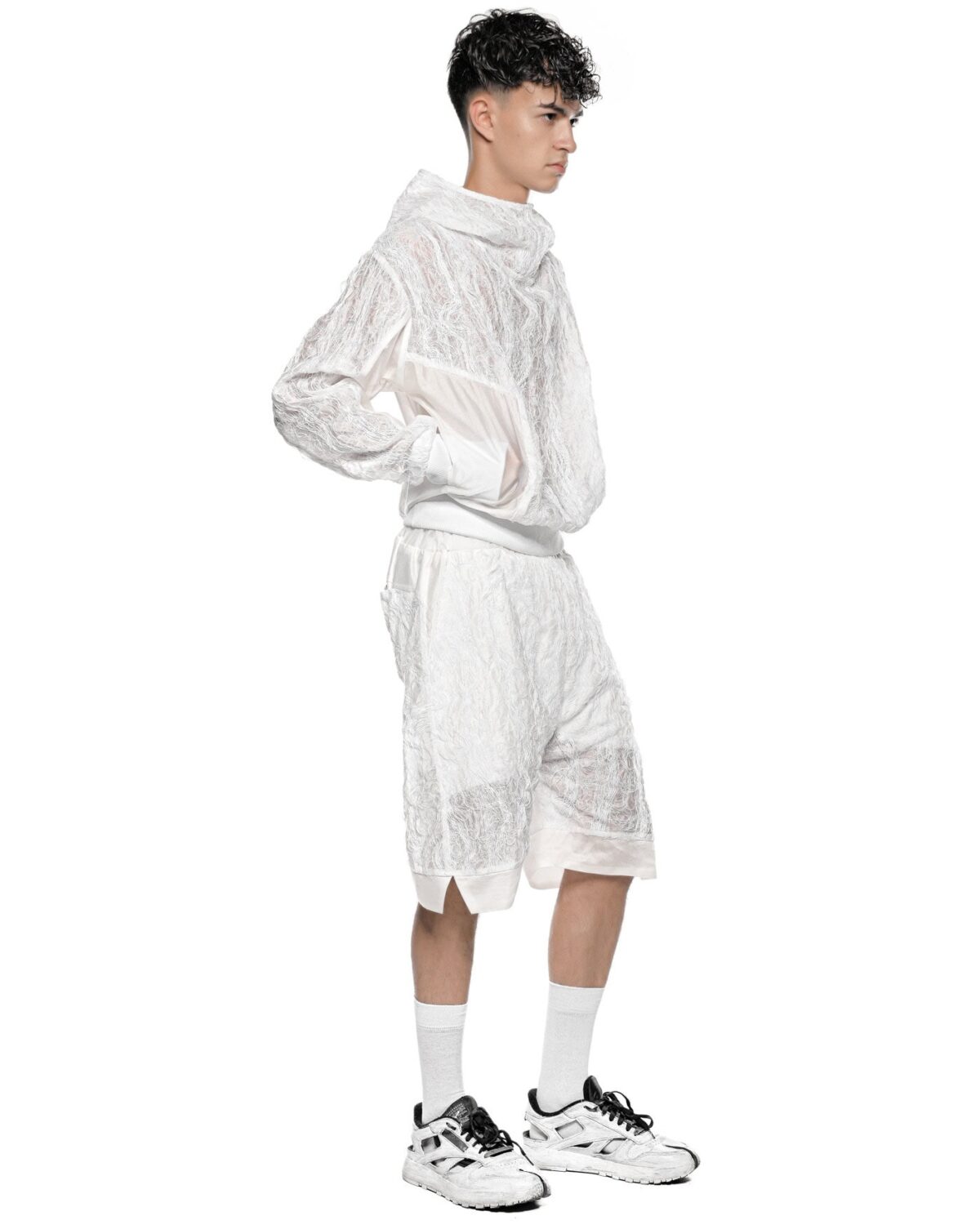 MINOAR - Filamentous Shell Hood Anorak, Men's white cotton anorak with Fiber-Bond texture - 5