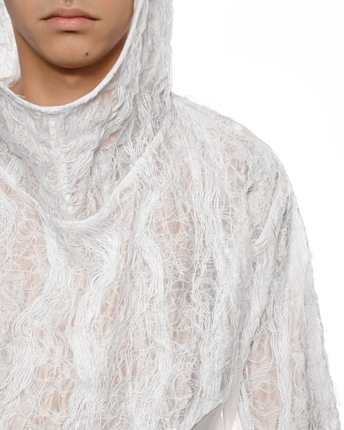 MINOAR - Filamentous Shell Hood Anorak, Men's white cotton anorak with Fiber-Bond texture - 8