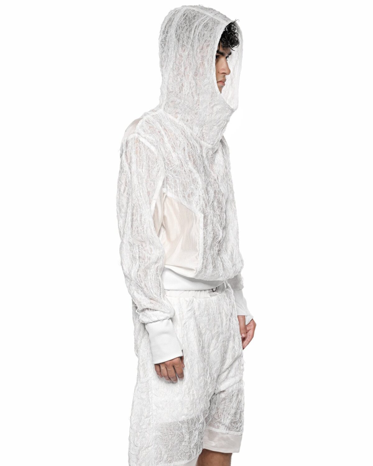 MINOAR - Filamentous Shell Hood Anorak, Men's white cotton anorak with Fiber-Bond texture - 6
