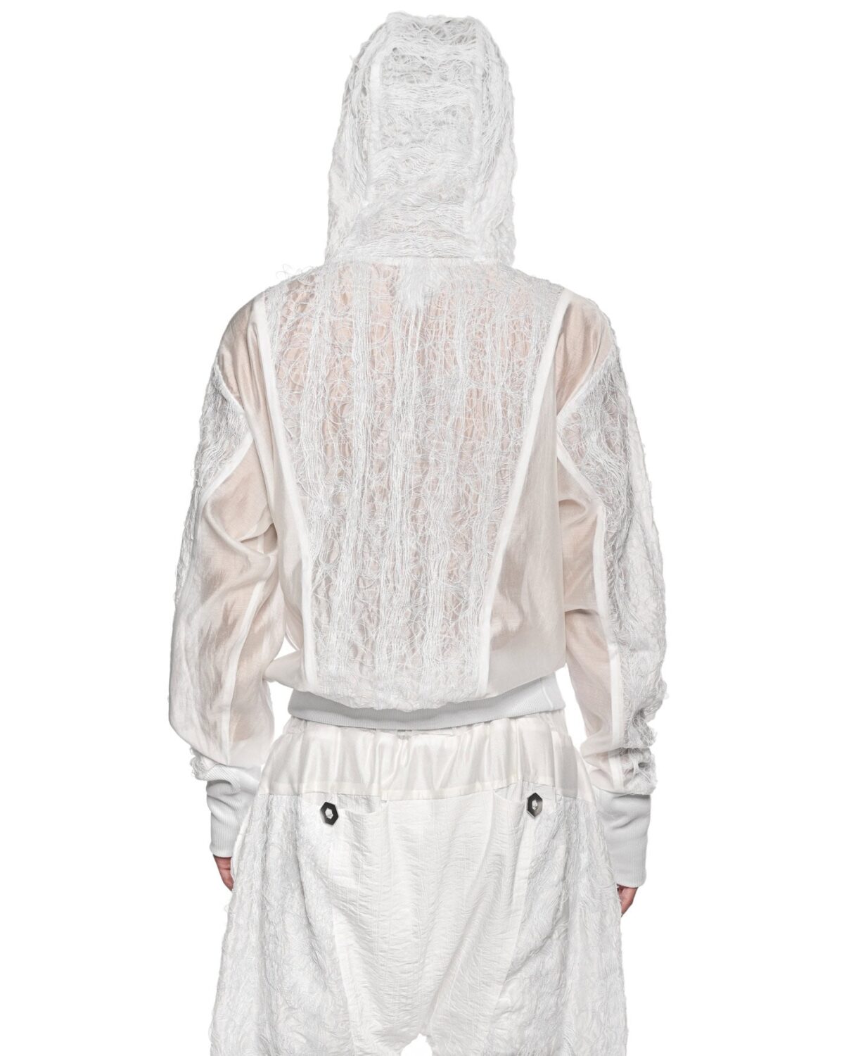 MINOAR - Filamentous Shell Hood Anorak, Men's white cotton anorak with Fiber-Bond texture - 4
