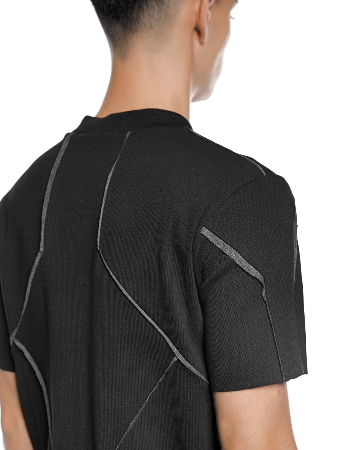 MINOAR - Cluster External Seam T-shirt, Men's black cotton T-shirt with external seam detail - 5