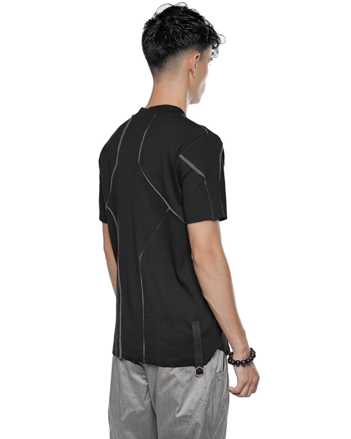 MINOAR - Cluster External Seam T-shirt, Men's black cotton T-shirt with external seam detail - 3