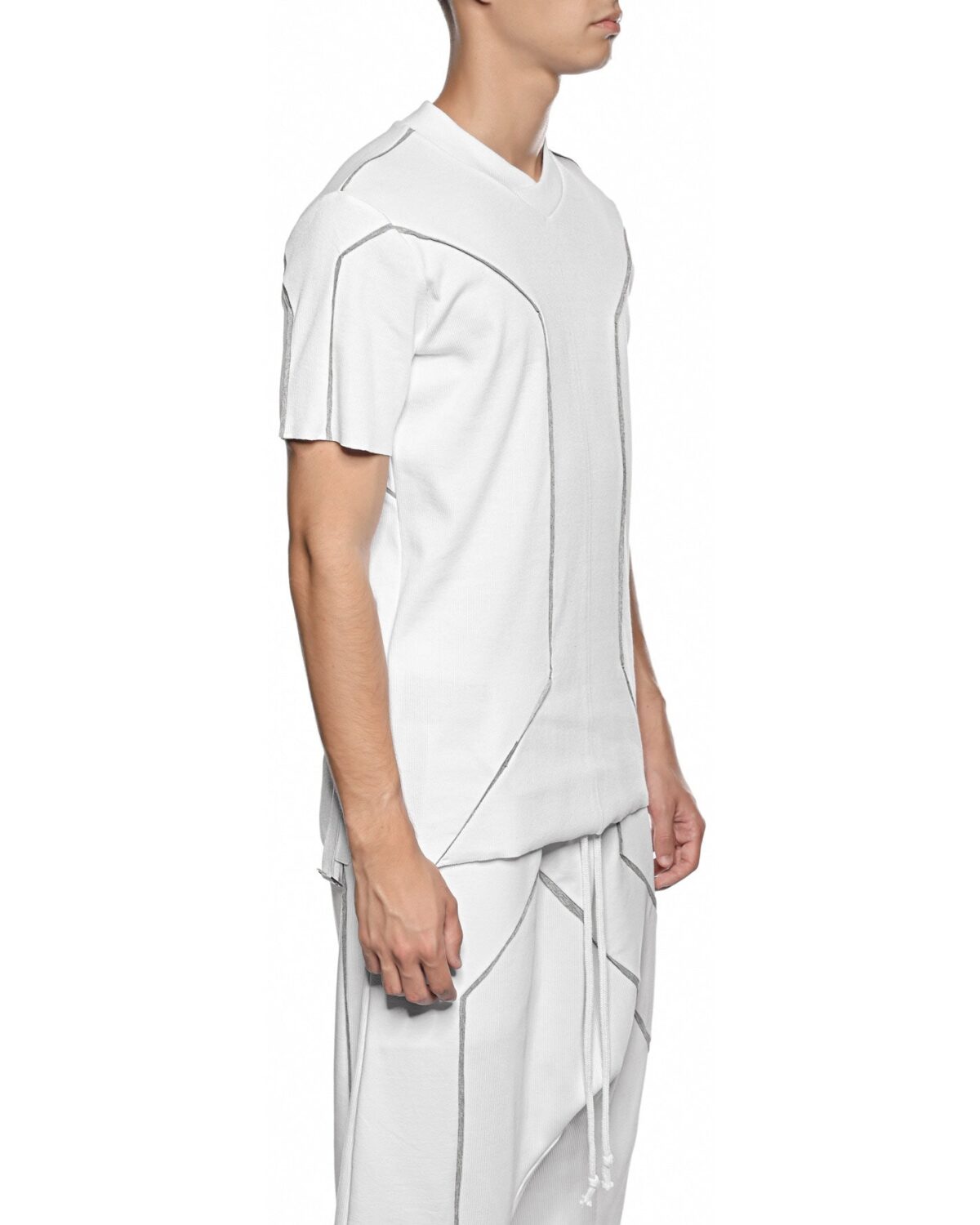 MINOAR - Cluster External Seam T-shirt, Men's white cotton T-shirt with external seam detail - 3