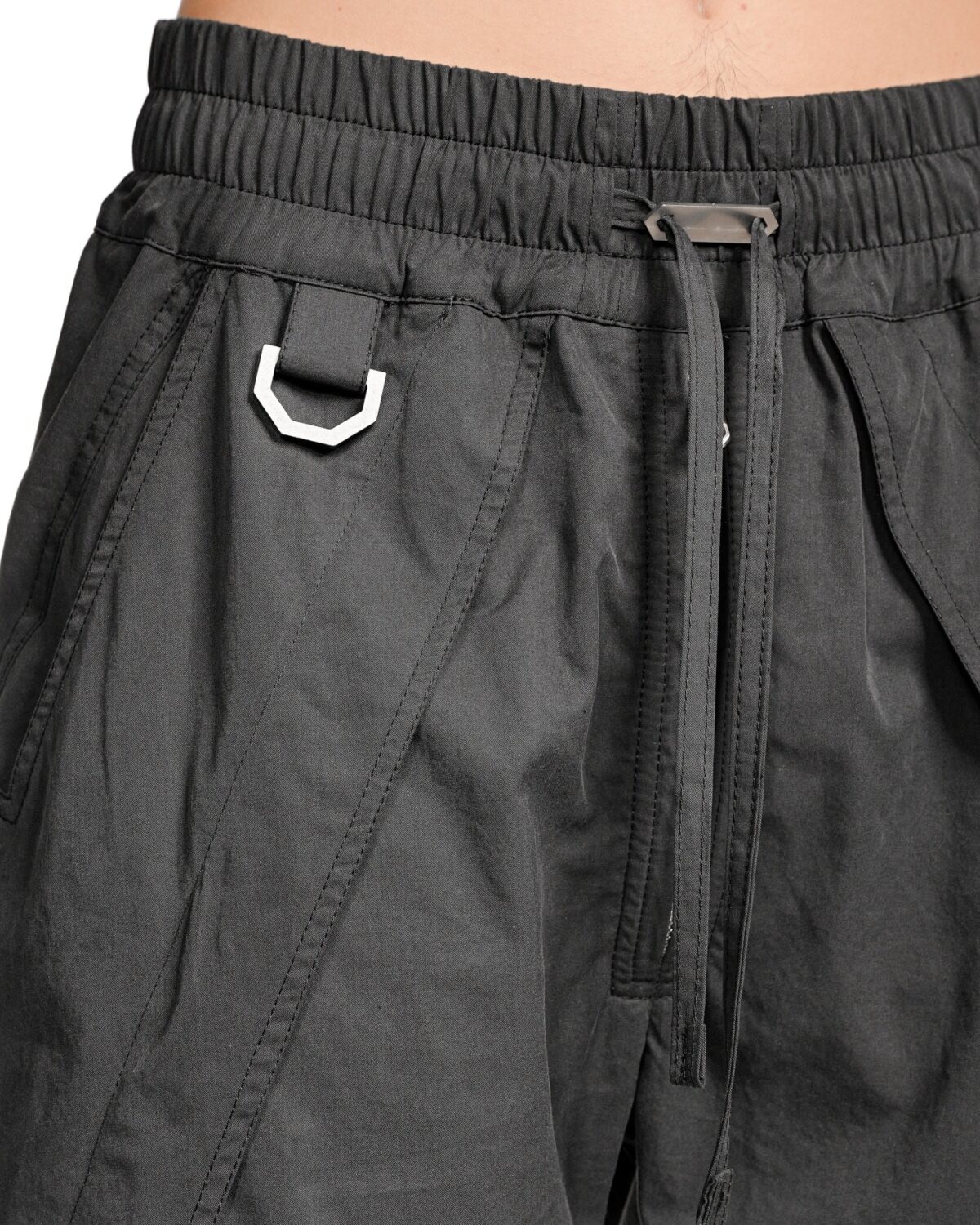 MINOAR - Dense Segment Drawstring Shorts, Men's black cotton shorts with multi-segment construction - 5