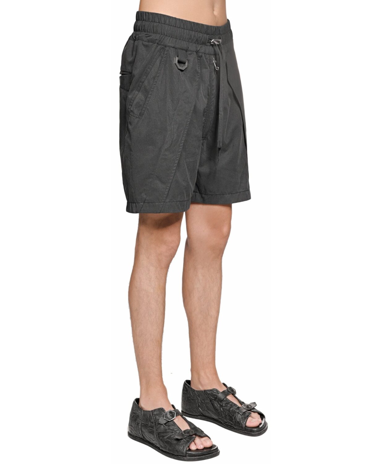 MINOAR - Dense Segment Drawstring Shorts, Men's black cotton shorts with multi-segment construction - 4