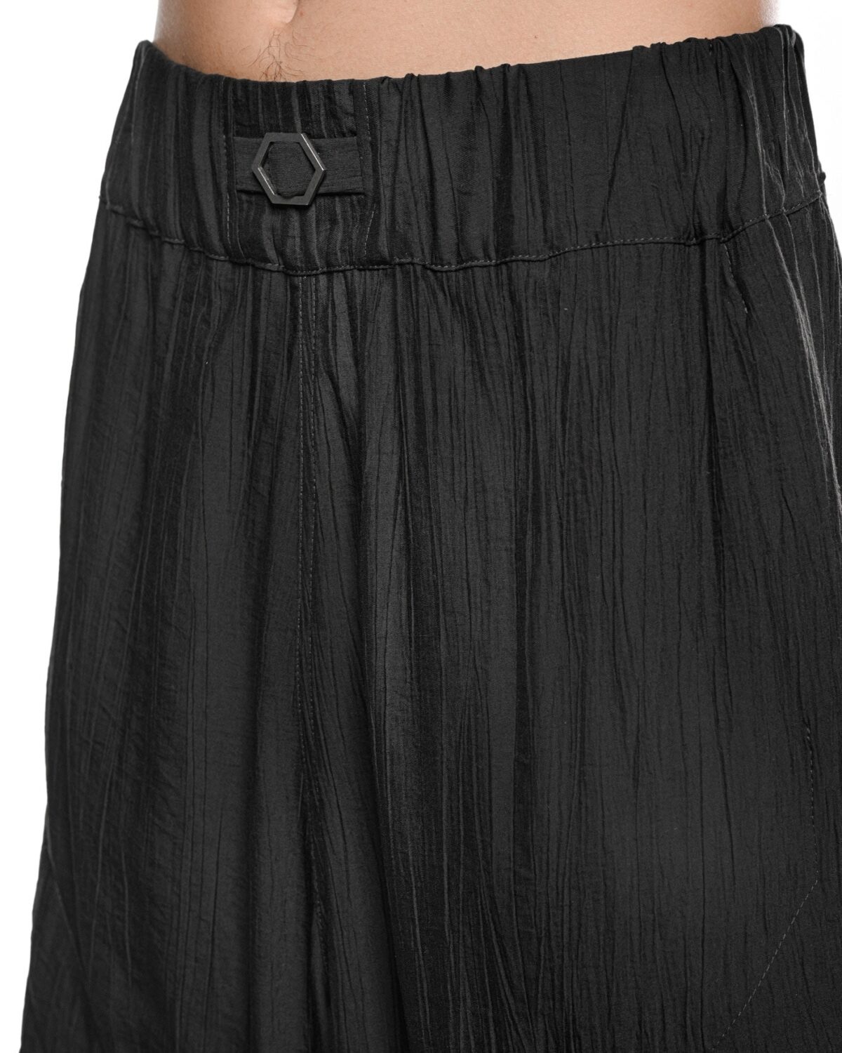 MINOAR - Array Loose Crop Panel Pants, Men's black viscose pants with drop-crotch silhouette - 7