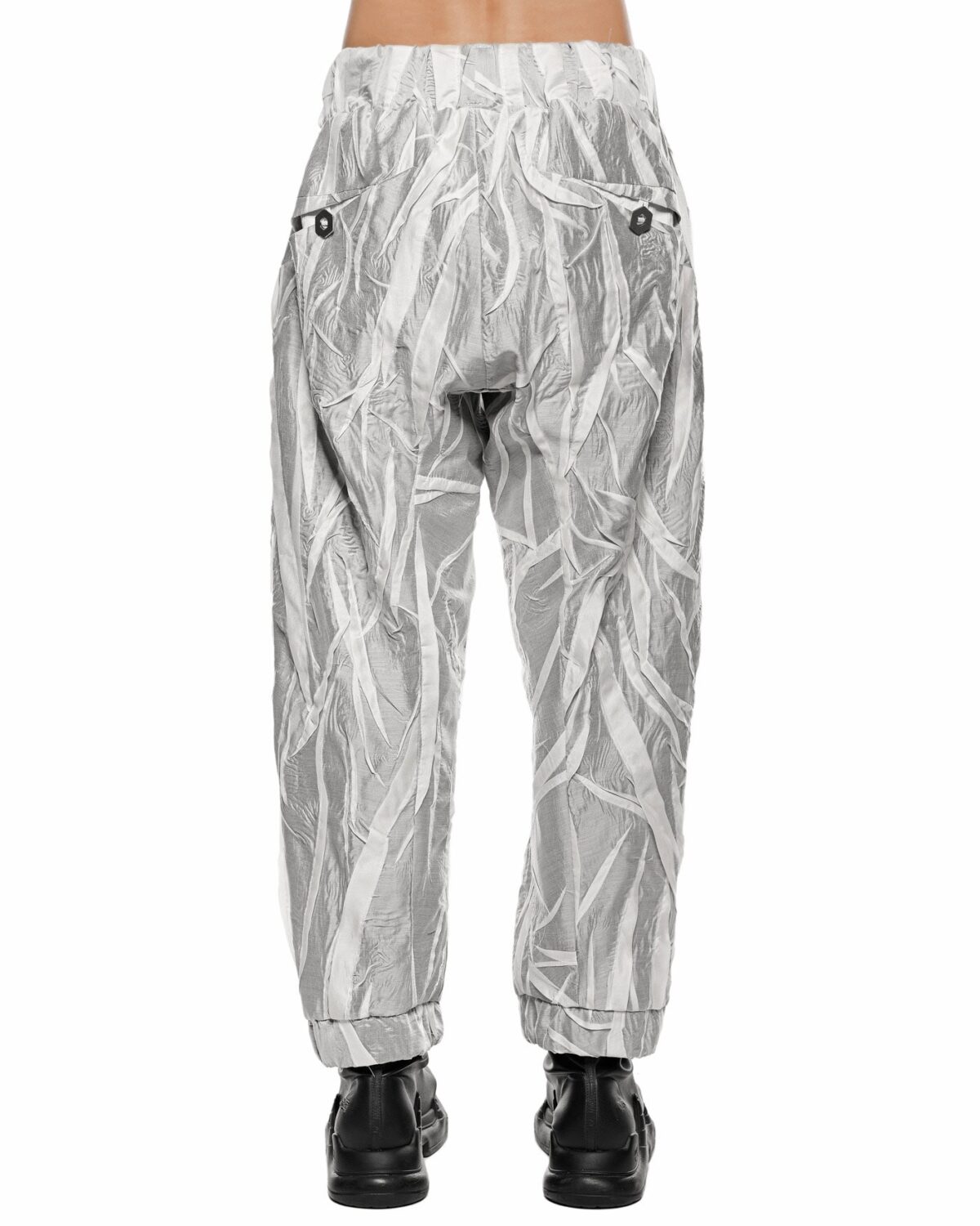 MINOAR - Diffuse Crushed Shell Pants, Men's white lyocell pants with diagonal welt pockets - 5