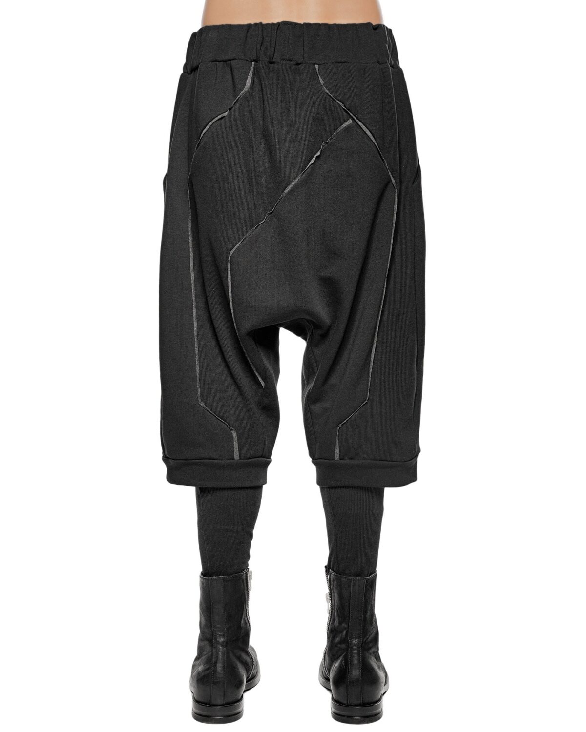 MINOAR - Cluster Panel Drop Crotch Shorts, Men's black cotton shorts with drop-crotch silhouette - 7