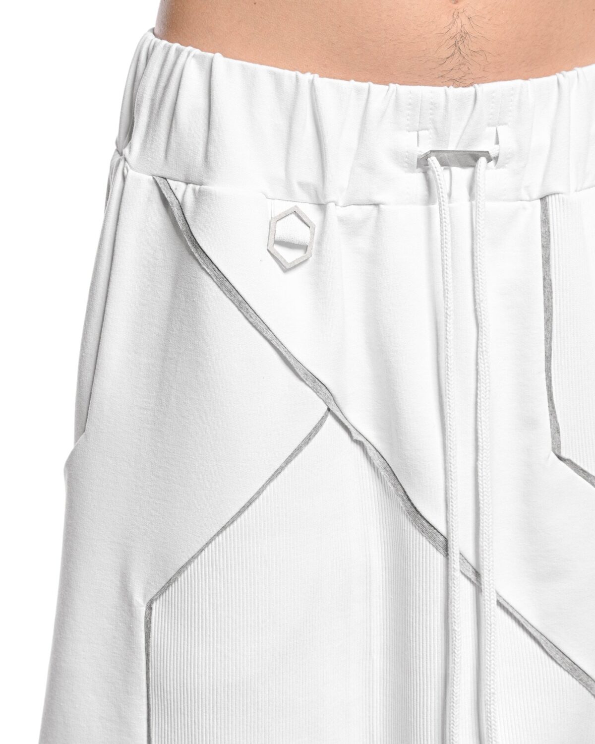 MINOAR - Cluster Panel Drop Crotch Shorts, Men's white cotton shorts with drop-crotch silhouette - 6