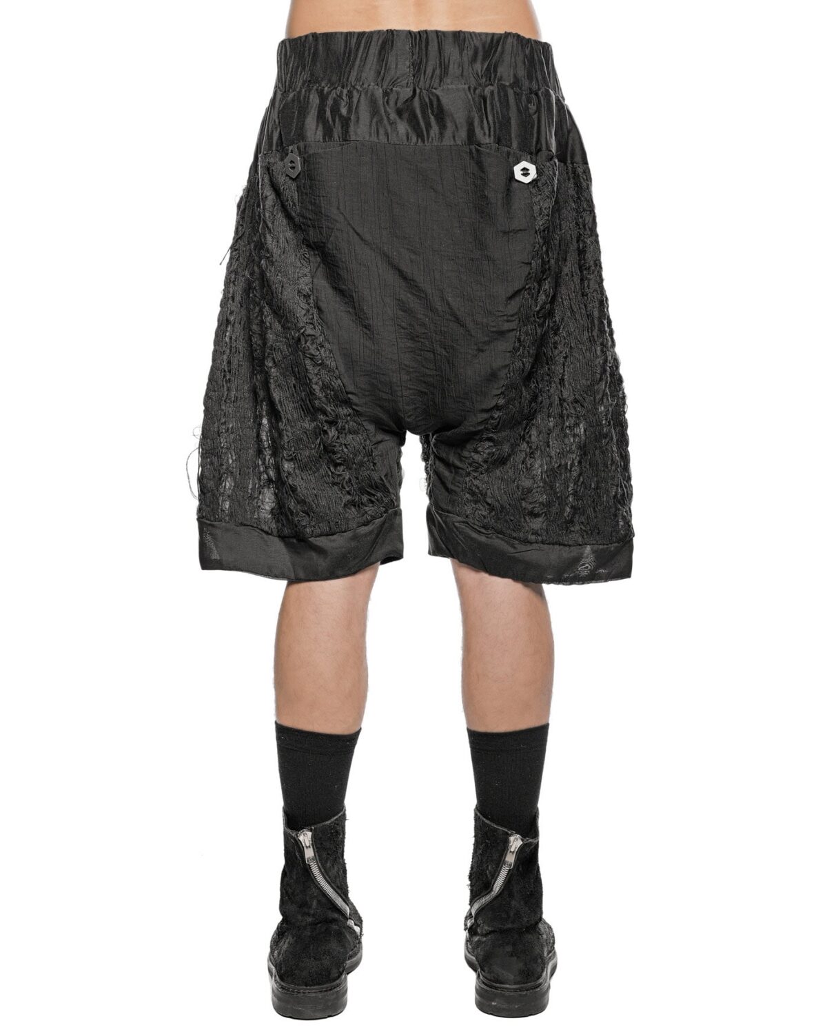 MINOAR - Filamentous Shell Wide Shorts, Men's black cotton shorts with Fiber-Bond texture - 6