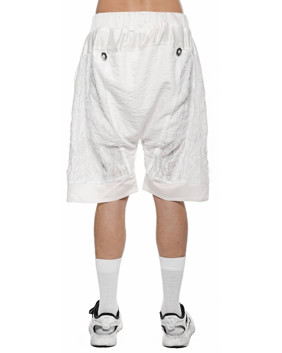 MINOAR - Filamentous Shell Wide Shorts, Men's white cotton shorts with Fiber-Bond texture - 5