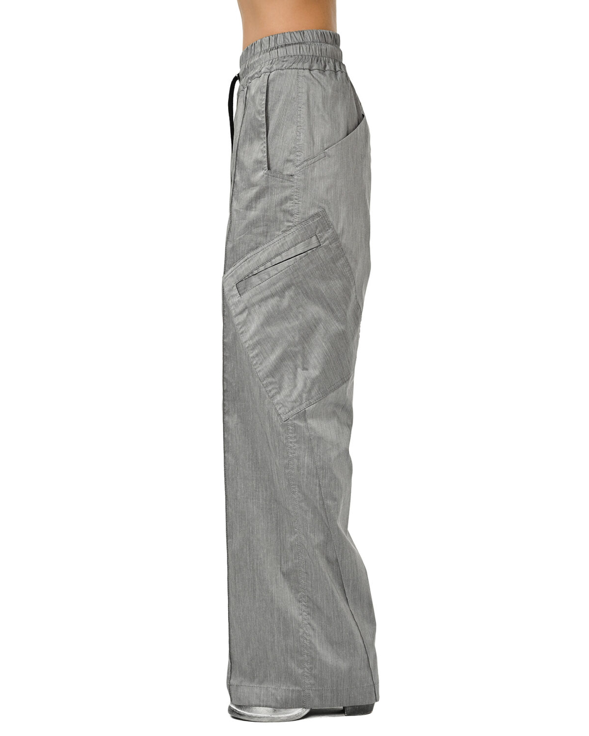 MINOAR - Inox Flare Cargo Trousers, Women's grey cotton trousers with diagonal welt pockets - 4