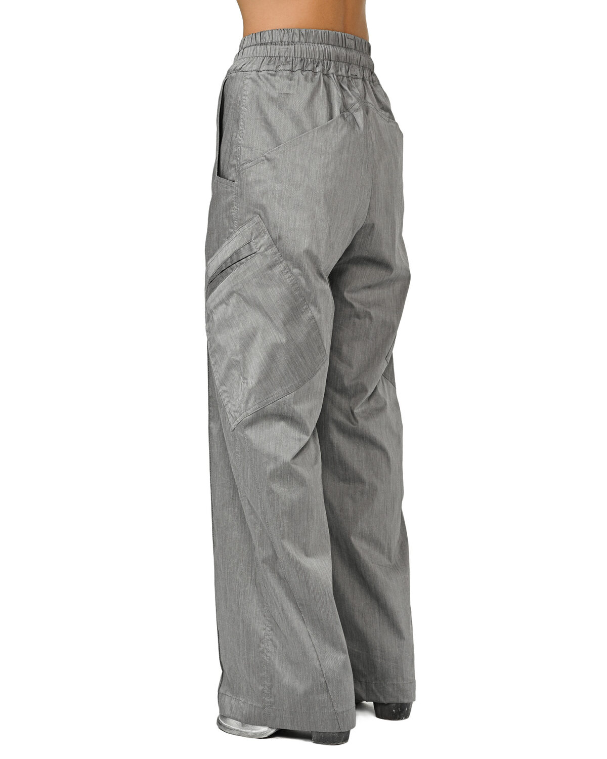 MINOAR - Inox Flare Cargo Trousers, Women's grey cotton trousers with diagonal welt pockets - 5