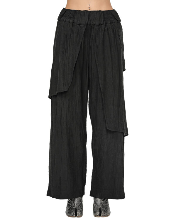 MINOAR - Array Soft Layers Pants, Women's black viscose pants with diagonal welt pockets - 1