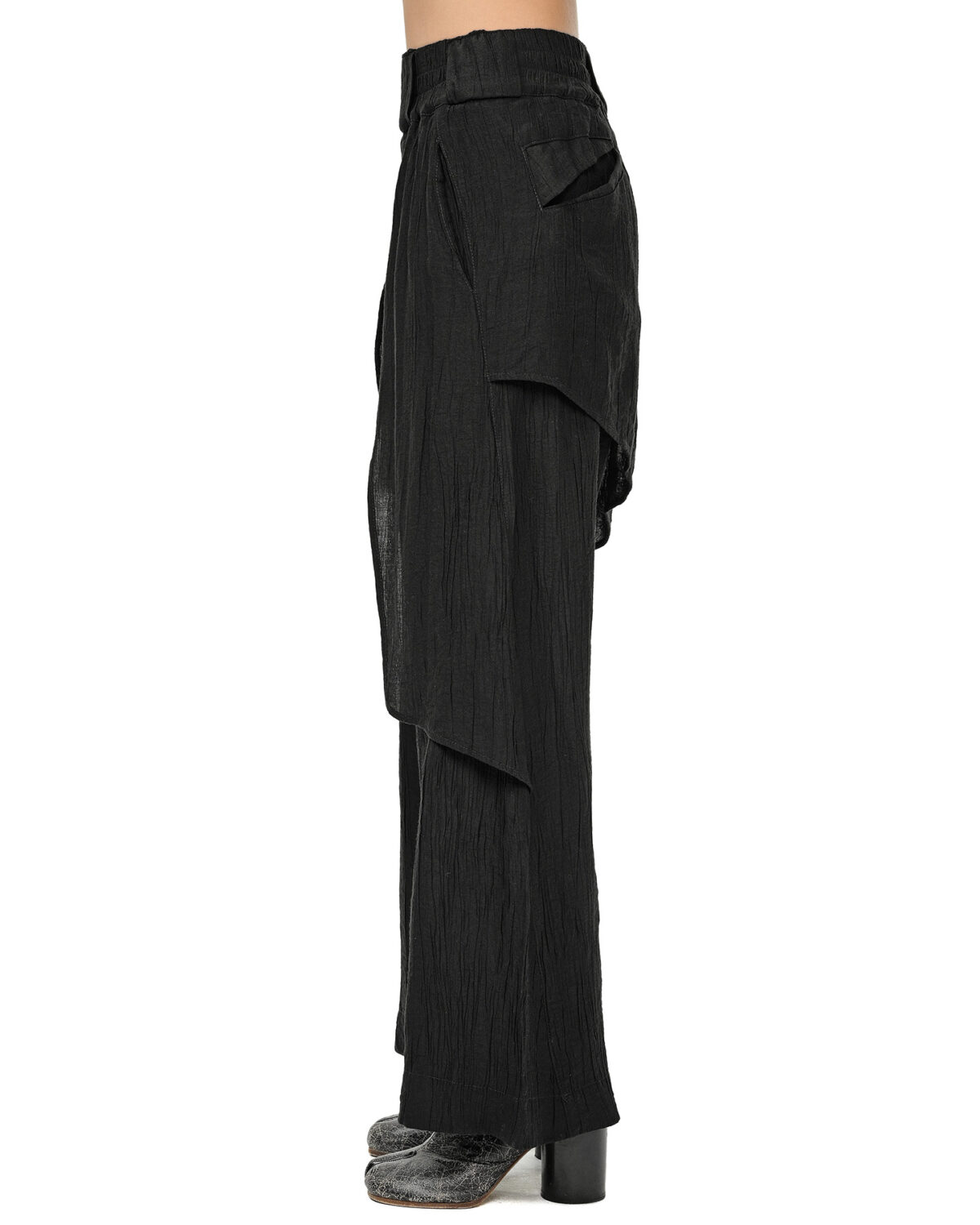 MINOAR - Array Soft Layers Pants, Women's black viscose pants with diagonal welt pockets - 5