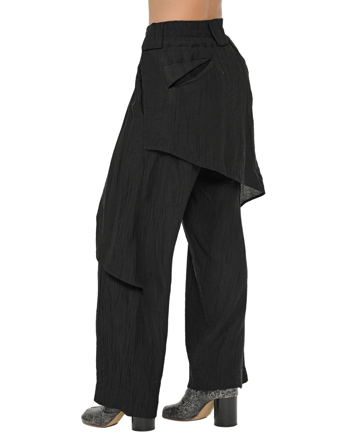 MINOAR - Array Soft Layers Pants, Women's black viscose pants with diagonal welt pockets - 6