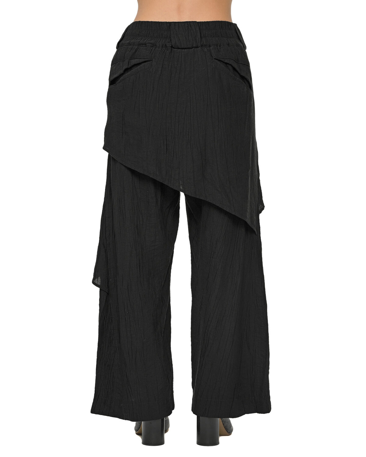 MINOAR - Array Soft Layers Pants, Women's black viscose pants with diagonal welt pockets - 3