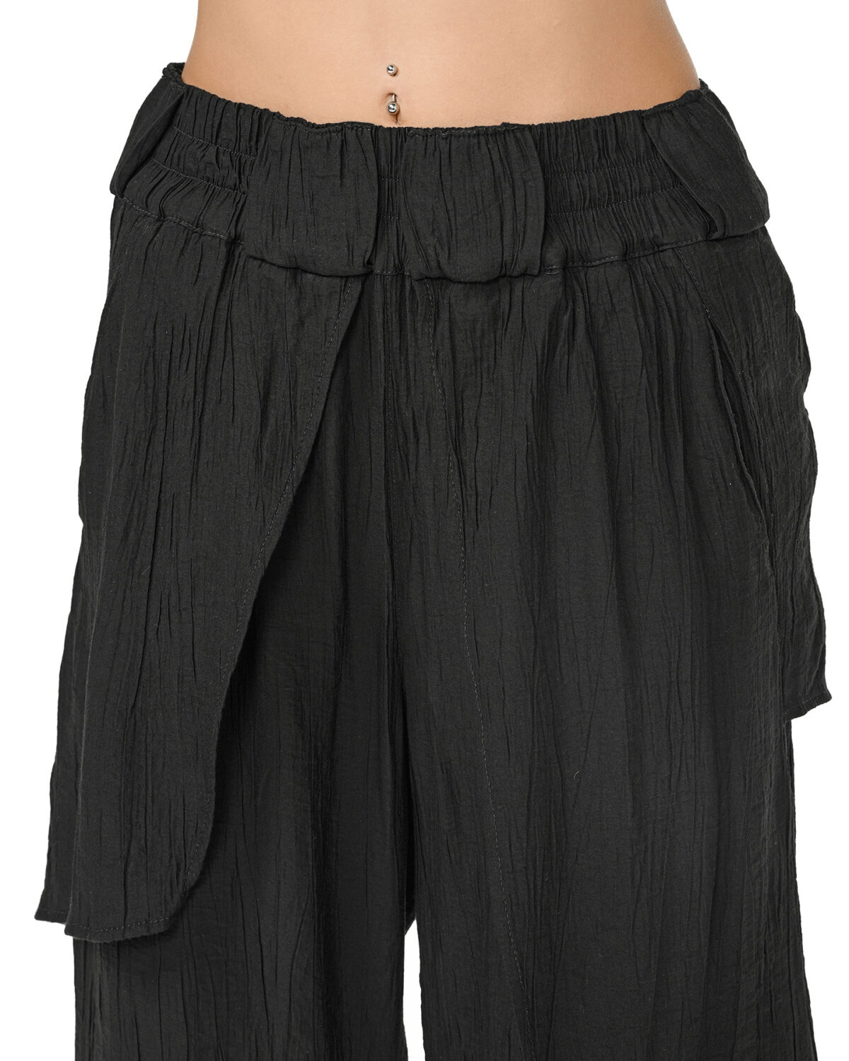 MINOAR - Array Soft Layers Pants, Women's black viscose pants with diagonal welt pockets - 7