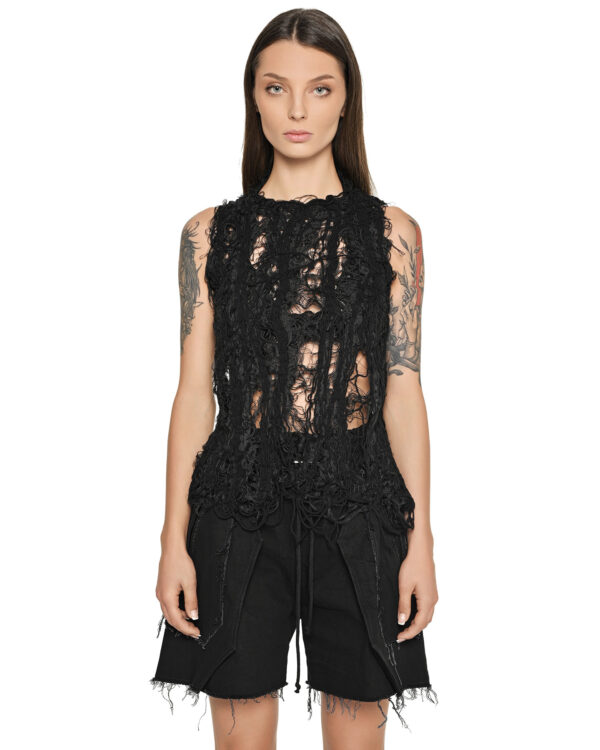 MINOAR - Filamentous Shades Tank Top, Women's black cotton top with Fiber-Bond texture - 1