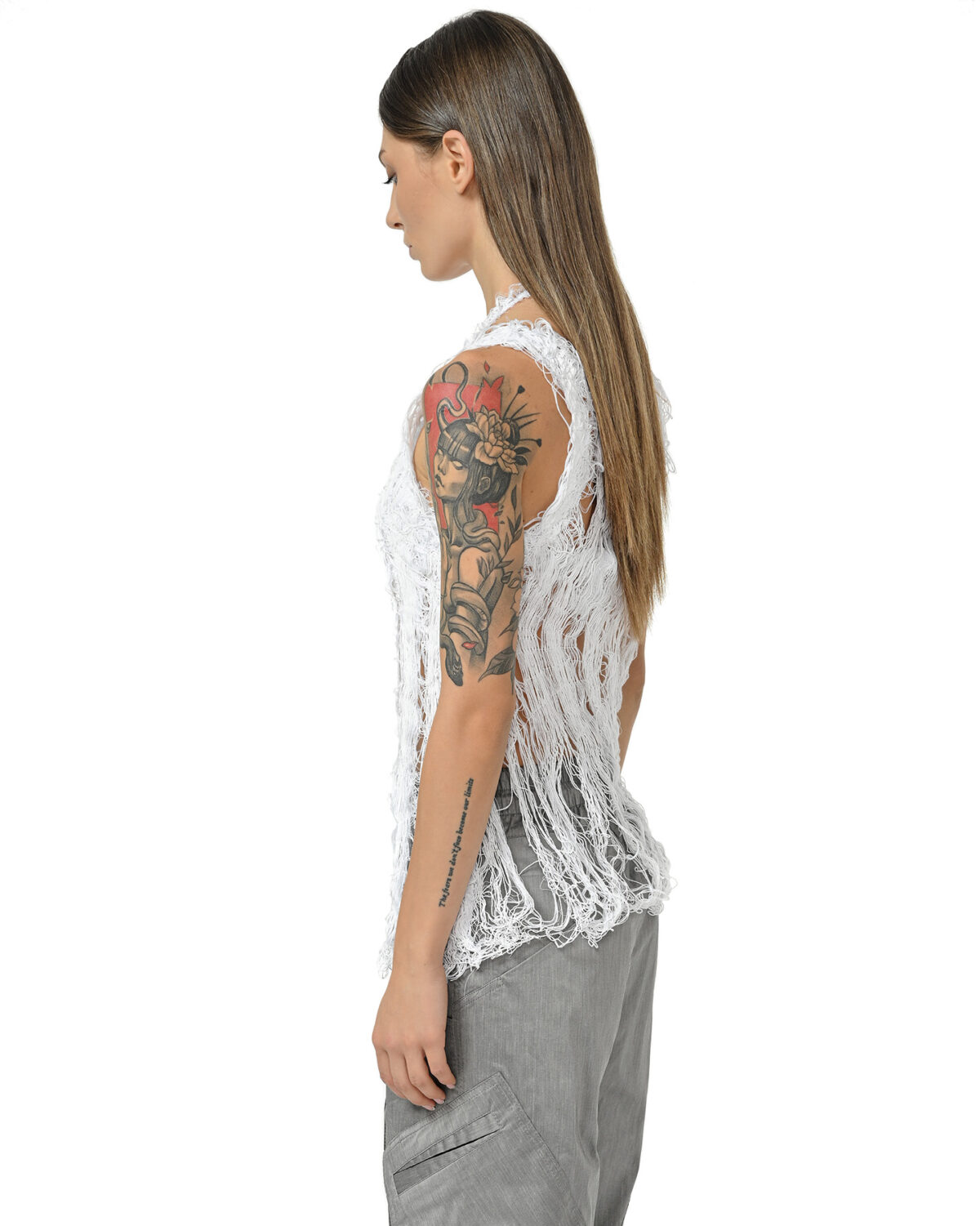 MINOAR - Filamentous White Tank Top, Women's white cotton top with Fiber-Bond texture - 4